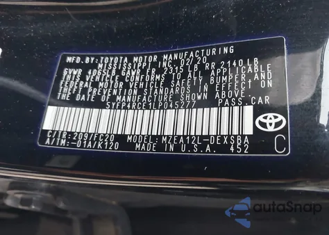 2020 Toyota Corolla Se из США, поврежденный, VIN 5YFP4RCE1LP045277